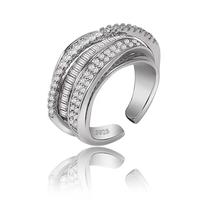 Rhinestone Geometric Ring for Women Vintage Style Open Finger Jewelry Platinum Color Elegant Design