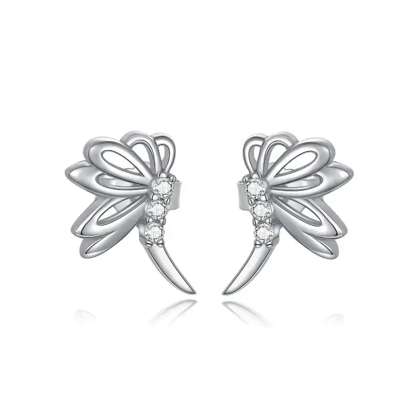 Sterling Silver Cubic Zirconia Dragonfly Stud Earrings