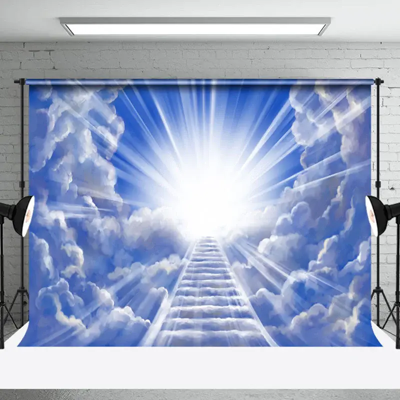 Aperturee Holy Light Blue Cloud Heaven Ladder Easter Backdrop, 3X2FT(1MX0.6M), 14 USD, easter backdrops, NYHD6I34-M