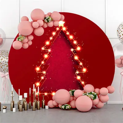Christmas Tree Simple Red Light Circle Backdrop - Aperturee