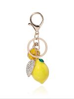 Cute Lemon Design Rhinestone Keychain, Fashionable Fruit Design Keychain for Women & Men, Trendy All-match & Exquisite Keycha...