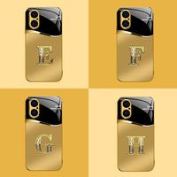Suitable for [iPhone 16 Plus] New high-end gold letter glass mobile phone case New business simple metal paint electroplating...