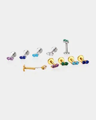 Double CZ Threadless Push Pin Helix Stud - Silver / Purple