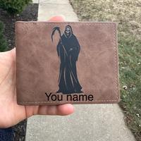 Santa Muerte Personalized PU Leather Bi-Fold Wallet for Men (Add your name or state on notes to put on your wallet ) multi ca...