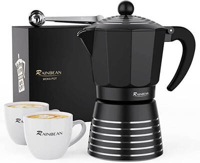 Stovetop Espresso Maker 6 Cup 300ml, Aluminum Moka Pot Gift Set, Italian Cuban Greca Coffee, Easy To Use & Clean - Set Includ...