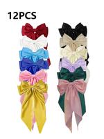 Solid Color Bow Decor Hair Clip, Casual Tiered Layered Long Tail Hair Accessories for Women & Girls, Headwear for Thick Hair,...