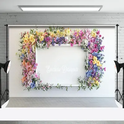 Colorful Floral Leaves White Wall Wedding Backdrop - Aperturee
