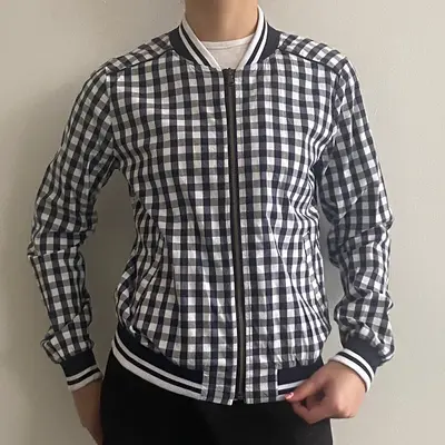 Merona Checked Bomber Jacket - Medium Navy Cotton