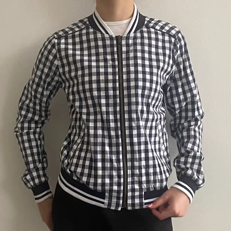 Merona Checked Bomber Jacket - Medium Navy Cotton