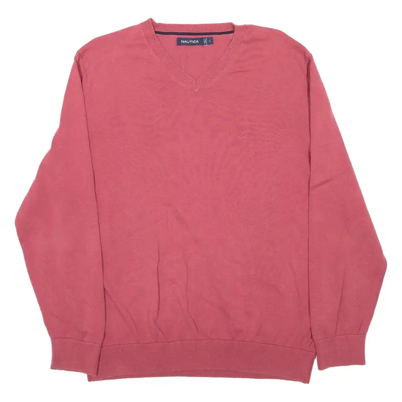 NAUTICA Womens Jumper Pink V-Neck Tight Knit L