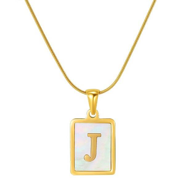 Stainless Steel Snake Bone Chain Alphabet Necklace with Shell Pendant