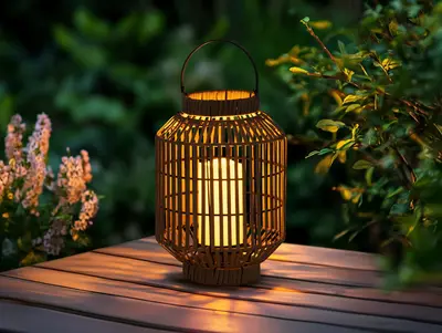 Style Selections 8.5-in x 12-in brown Rattan LED light Outdoor Decorative Lantern