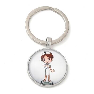 Half Round/Dome Alloy & Glass Pendant Keychain