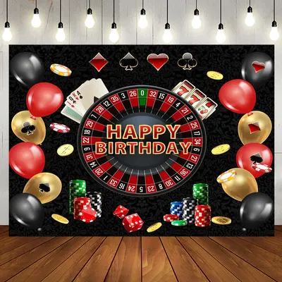 Black Poker Casino Balloons Happy Birthday Backdrop - Aperturee