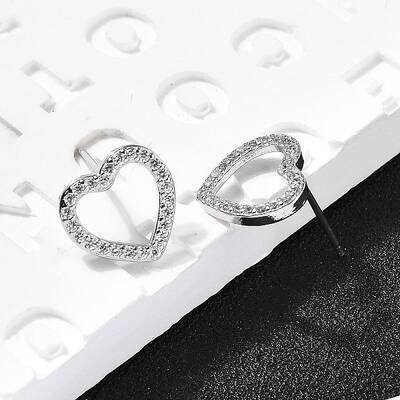 Heart Brass Micro Pave Cubic Zirconia Ear Studs