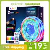 SUNLINKCO|RGB+IC LED Strip Lights, Smart Bluetooth LED Light for Bedroom, Color Changing LED Strips with 44 Scene Modes, Segm...