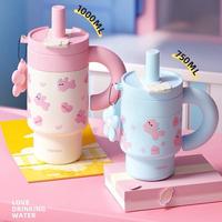 Kitty Bunny Pattern Water Bottle - 25oz/33oz, Portable Tumbler Cup, Mug Washable Drinkware Pink Blue Mint Purple  Reusable Bo...
