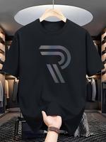 [Gradient Letter Print Tee] Summer Gradient Letter Print T-Shirt - Casual Crew Neck Polyester Knit Fabric - Regular Fit, Shor...