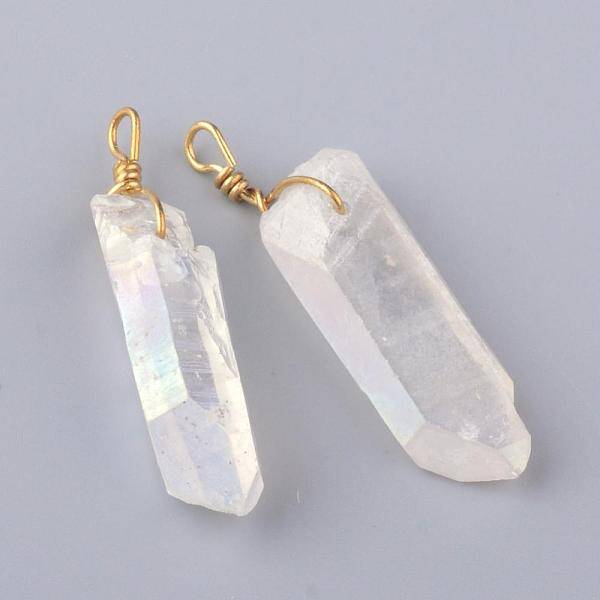 Electroplate Natural Quartz Crystal Pendants