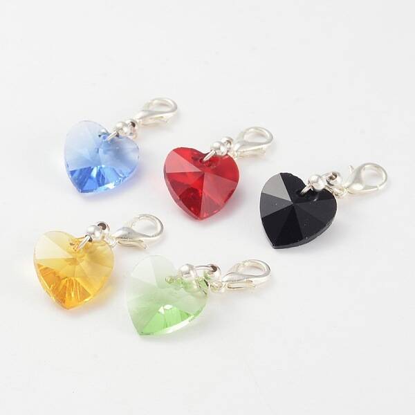 Heart Glass Pendants with Silver Color Plated Brass Lobster Claw Clasps