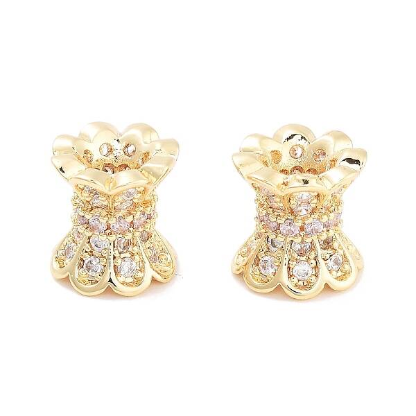 Brass Micro Pave Clear Cubic Zirconia Beads