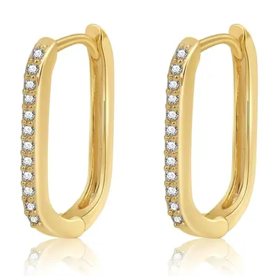 Sterling Silver with Yellow Gold Plated Cubic Zirconia Square Hoop Earrings