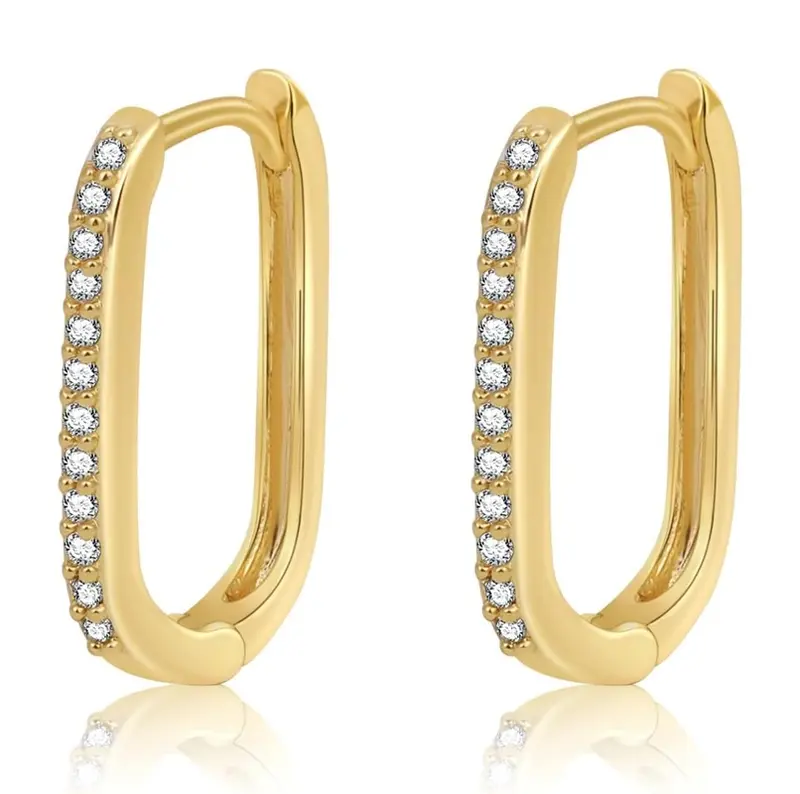 Sterling Silver with Yellow Gold Plated Cubic Zirconia Square Hoop Earrings
