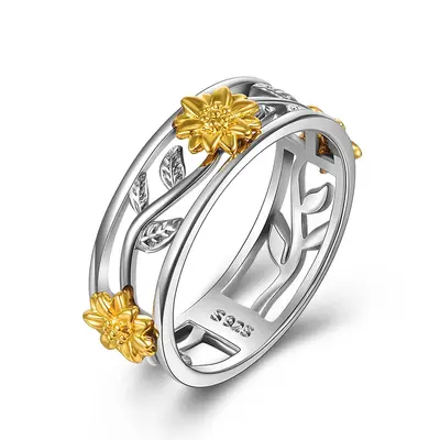 Sterling Silver Two-tone Sunflower Ring