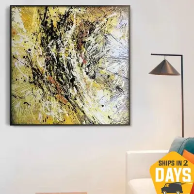 Original Painting Gold Abstract Small Canvas Art Painting Yellow Acrylic Painting, Small Abstract Acrylic Painting in size 27...