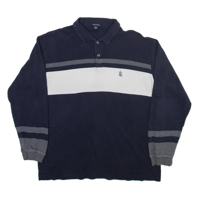 NAUTICA Mens Polo Shirt Blue Colourblock Long Sleeve 2XL