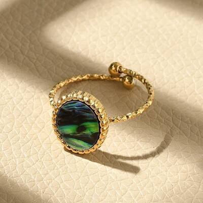 Oval 304 Stainless Steel Paua Shell Cuff Rings for Women