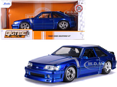 1989 Ford Mustang GT 5.0 Candy Blue with Silver Stripes Bigtime Muscle 1/24 Diecast Model Car by Jada