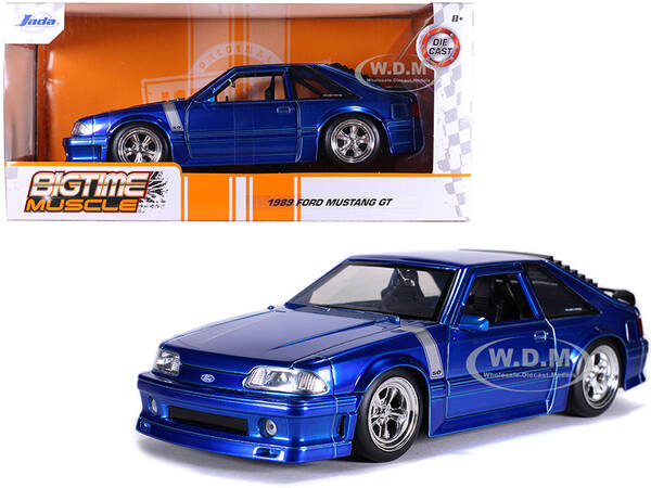 1989 Ford Mustang GT 5.0 Candy Blue with Silver Stripes Bigtime Muscle 1/24 Diecast Model Car by Jada