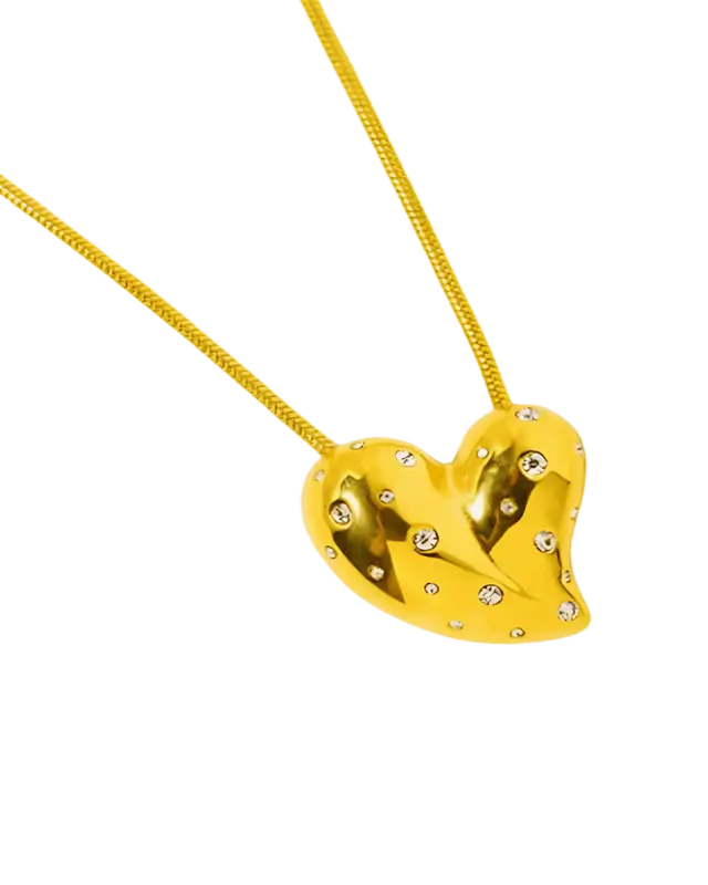 18K Gold Heart Pendant Necklace with Diamonds