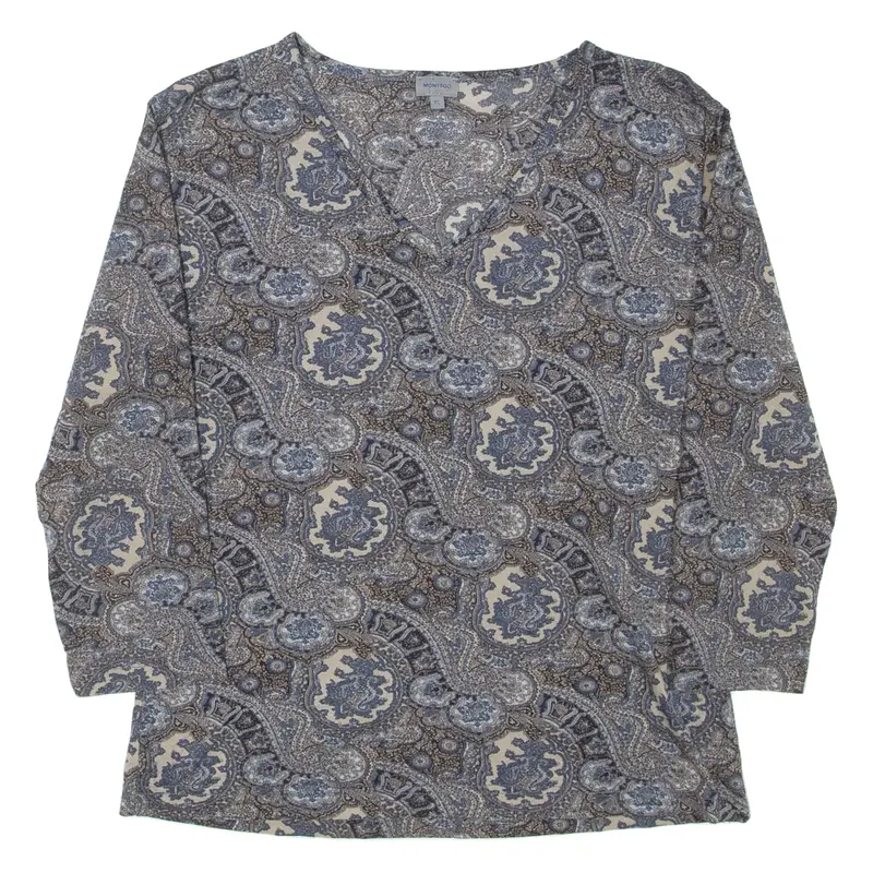 MONTEGO Womens Printed Top Blue V-Neck 3/4 Sleeve Paisley XL
