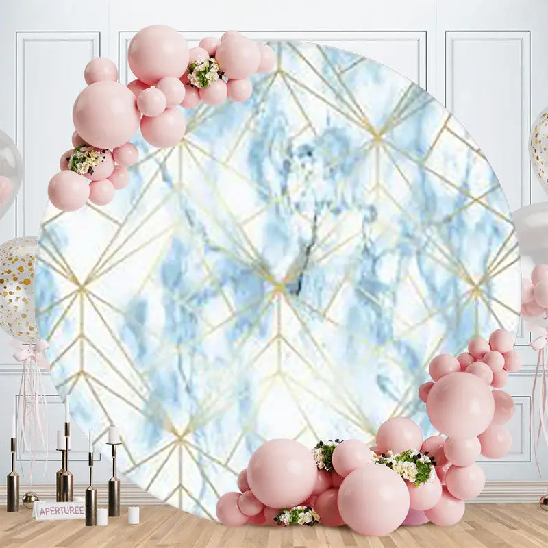 Aperturee Purple Floral And Gold Masquerade Party Backdrop | Circle Backdrops For Birthday | Circle Birthday Backdrop Cover |...