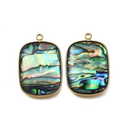 304 Stainless Steel Pave Natural Paua Shell Pendants