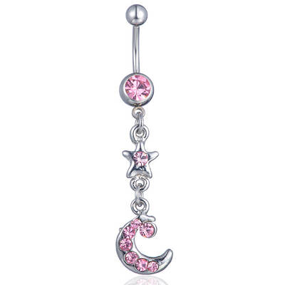 Rhinestone Moon & Star Dangle Belly Ring