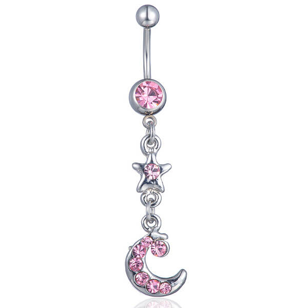 Rhinestone Moon & Star Dangle Belly Ring
