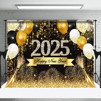Balloons Happy New Year 2025 Celebrate Festival Backdrop