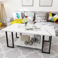 Hooseng Marble Coffee Table, 2 Tier Faux Marble Top Rectangular Coffee Table, for Modern Living Room Apartment