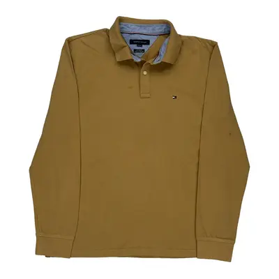 Tommy Hilfiger Long Sleeve Polo Shirt - Large Brown Cotton Blend
