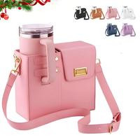 Portable Crossbody Water Cup Storage Bag, 1 Count Cute Multifunctional Leather Water Bottle Holder with Adjustable Shoulder S...