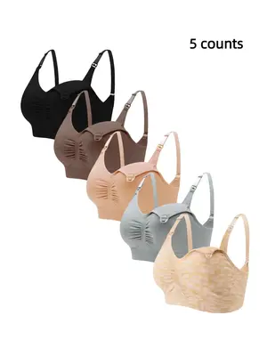 Women's Solid Ruched Adjustable Strap Bra with Removable Chest Pad, Comfortable Breathable Seamless Breast Pump Breast Feedin...