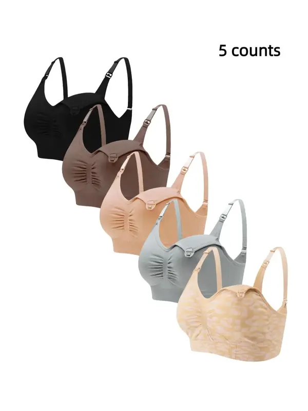 Women's Solid Ruched Adjustable Strap Bra with Removable Chest Pad, Comfortable Breathable Seamless Breast Pump Breast Feedin...