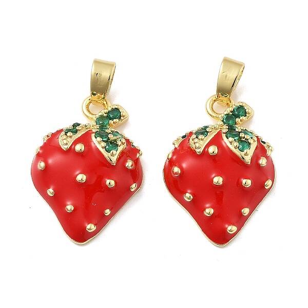 Strawberry Brass Enamel Micro Pave Cubic Zirconia Pendants