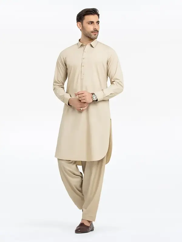Edenrobe Men's Beige Kurta Shalwar - EMTKST24S-99470 NY(F14) J(M18&19)