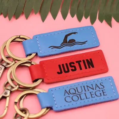 Colorful Leather Swimming Keychain , Real Leather, Same Day Shipping, Free Shipping US