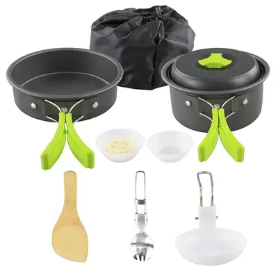 Camping Cookware Kit Outdoor Cooking Set Aluminum Equipment Outdoor Pot Travel Tableware Kitchen Hiking Picnic BBQ | Color: G...
