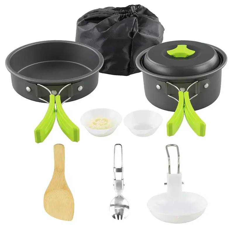 Camping Cookware Kit Outdoor Cooking Set Aluminum Equipment Outdoor Pot Travel Tableware Kitchen Hiking Picnic BBQ | Color: G...